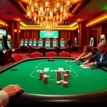 Engage with thrilling gameplay at https://mm88.bar/ featuring luxurious casino tables, poker chips, and vibrant lights.