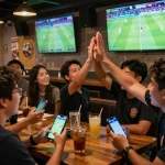 Soi kèo bóng đá strategies being analyzed by fans in a lively sports bar setting.
