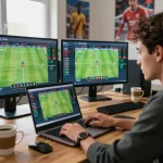 Bongdallu user engaged in exciting online sports betting, analyzing live scores and placing bets.
