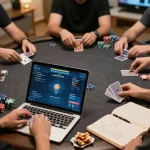 Engaged players strategizing their moves on 789betgo's online poker platform in a cozy home environment.