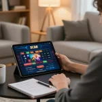 SC88 online casino app displayed on tablet during a cozy home gaming session.
