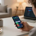 Net88 sports betting user placing bets on a smartphone with live odds displayed in a modern home