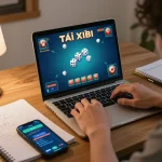 Taking part in an exciting Tà i Xỉu online game at home with taixiuonline8 on a laptop.
