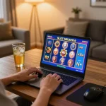 Engaging in Slot Malaysia gameplay on a laptop in a cozy home environment