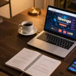 Players enjoy casino gaming on 78wingo through a stylish home setup, enhancing online gambling experience.