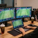 Engaging in strategic sports betting online at open88, analyzing match statistics on a laptop.