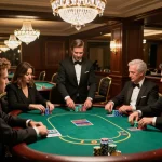 SHBET players strategizing during an exciting poker game in a luxury casino.