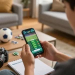 Person placing sports bets on MB88 app in a cozy home setting while enjoying live events