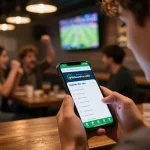 Engaging sports betting action with tylekeonhacai88 app on smartphone during live game.