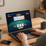 Person using fly88 for online blackjack, showcasing engaging gameplay and cozy atmosphere.