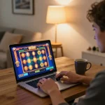 Engaged player enjoying online gaming at BL555 in a cozy home setting.