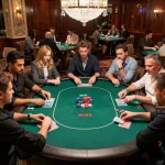 Alo789 poker tournament in an upscale casino with players focused on strategic gameplay.