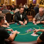 Players engaged at 789clubgo poker table, showcasing an exciting Las Vegas-style casino atmosphere.