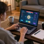 kuwin player enjoying an online casino game on a laptop with betting interface