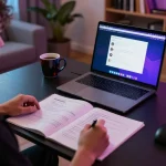 Hitclub player engaged in online gaming, excitedly strategizing while using a laptop in a cozy environment
