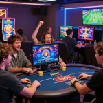 Exciting online gaming scene at https://sunwin333.com/ showcasing players engaged in various games with vibrant colors and high-tech interfaces.
