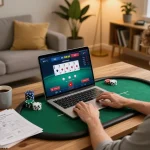 Tham gia chơi game trực tuyến với 789club, thể hiện gameplay poker tại nhà với không gian ấm cúng.