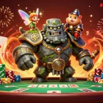 Engage in thrilling fun88 adventures with a vibrant 3D golem guardian, poker elements, and magical design.