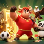 Bet on winning strategies with tylecacuoc as a victorious bull mascot celebrates amidst stadium elements.