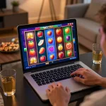 Player enjoying a thrilling slot game on Bay789 platform from a cozy home setting.