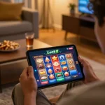 Luck8 gaming session showing tablet interface and engaging ambiance in a cozy home