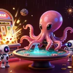 Engage in exciting gameplay with hi79, featuring an alien octopus at a vibrant virtual casino table.