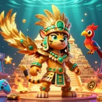 Engage with GO88's vibrant gaming scene featuring a Mayan priest and 3D games and golden elements.