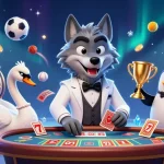Experience nổ hũ excitement with a vibrant 3D casino scene featuring slot reels and lively characters.