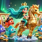 Hit the jackpot at 89BET with a whimsical mermaid riding a seahorse surrounded by colorful casino motifs.