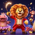 Join the fun at yais, showcasing a vibrant circus of gambling with lively characters and casino games.