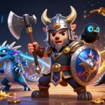 Engage in thrilling adventures at QQ88 COM with a Viking warrior and dragon in this vibrant gaming scene.