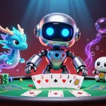 Engage in thrilling poker battles with QS88's vibrant 3D cyberpunk casino scene.