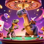 Catch the excitement at NHÀ CÁI QS88 as a brontosaurus oversees a vibrant casino scene.