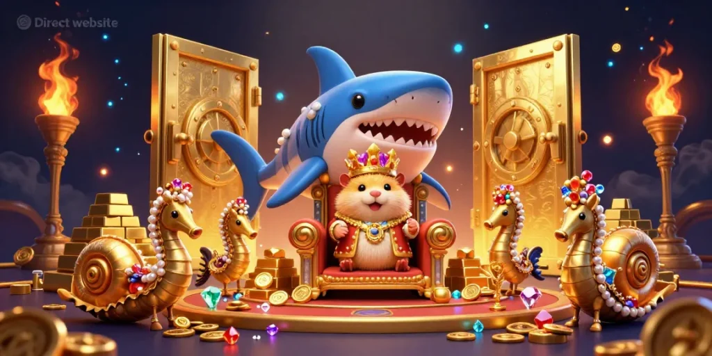 Experience thrilling slots on the Direct website with a king and treasures in a vibrant casino scene.
