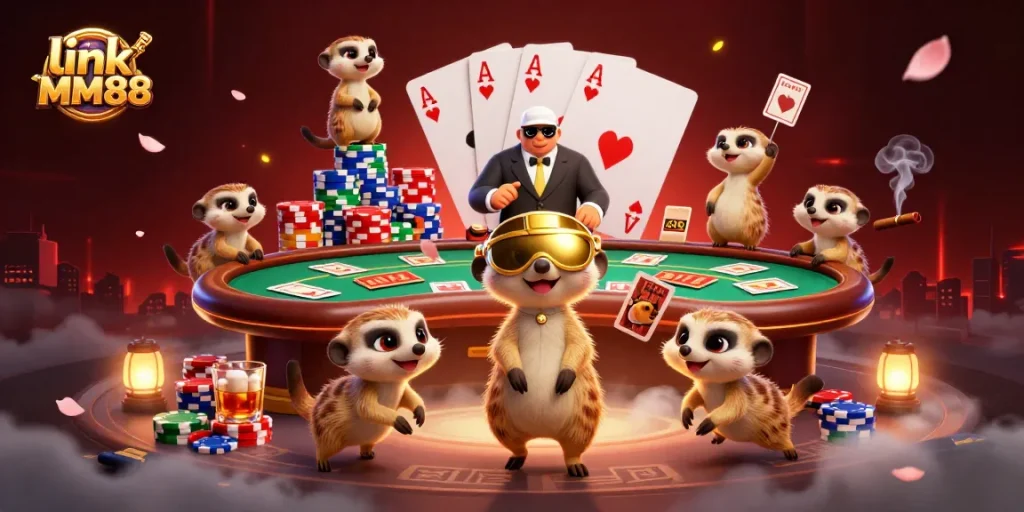 Engage with the thrilling link MM88 casino adventure featuring lively meerkats in an exhilarating gambling scene.