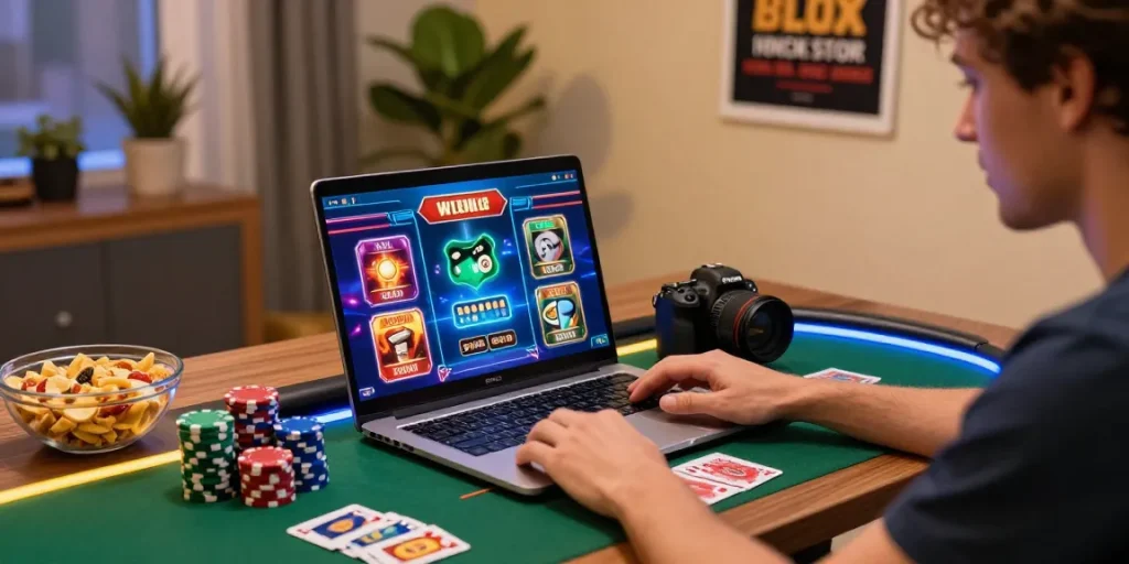 Enthusiastic player experiencing online casinos that accept credit cards at a modern gaming desk.