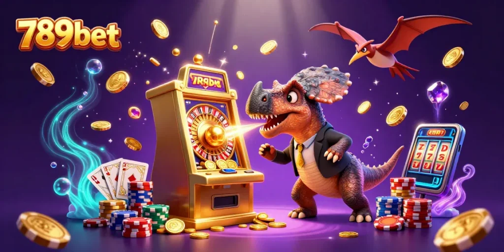 Experience the excitement of 789bet with a pachycephalosaurus triggering a jackpot payout in a thrilling casino scene.