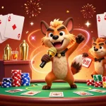 Engage with MM88's vibrant casino atmosphere featuring playful hyenas and poker dynamics.
