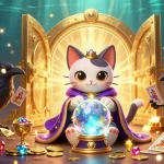 SUNWIN illuminates the excitement of virtual gambling with a vibrant, detailed scene showcasing a mystical cat and enchanted elements.