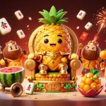Engage with thrilling gameplay at 100vips8, featuring a golden pineapple king and vibrant casino elements.