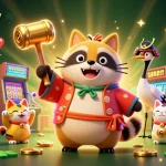 Engage with gavangtv's vibrant casino scene featuring a cheerful tanuki and colorful gaming elements.
